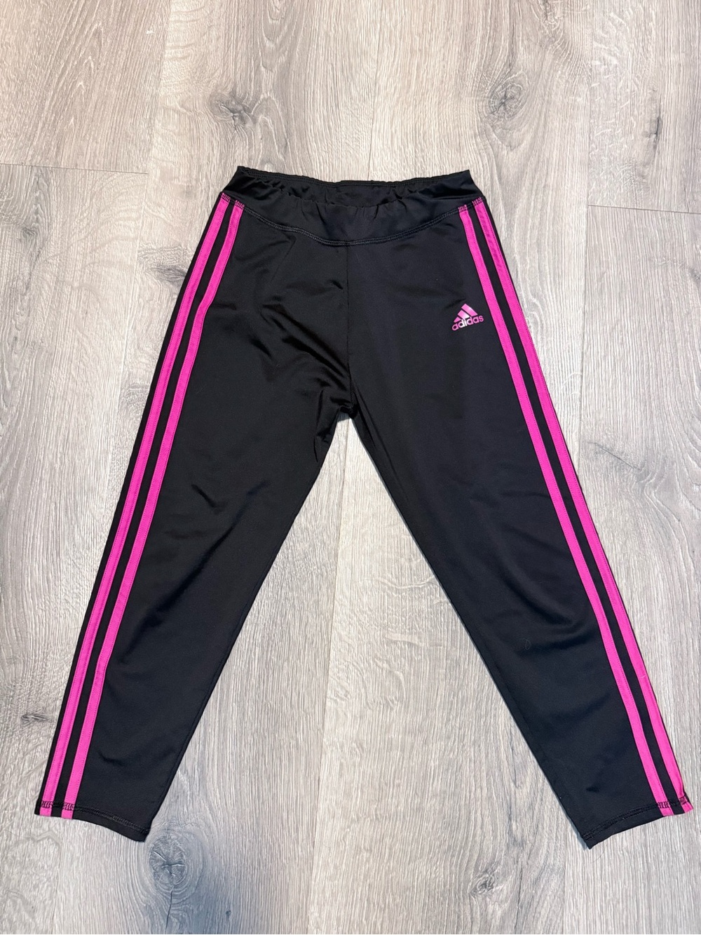 adidas Black Leggings with Pink Side Stripes